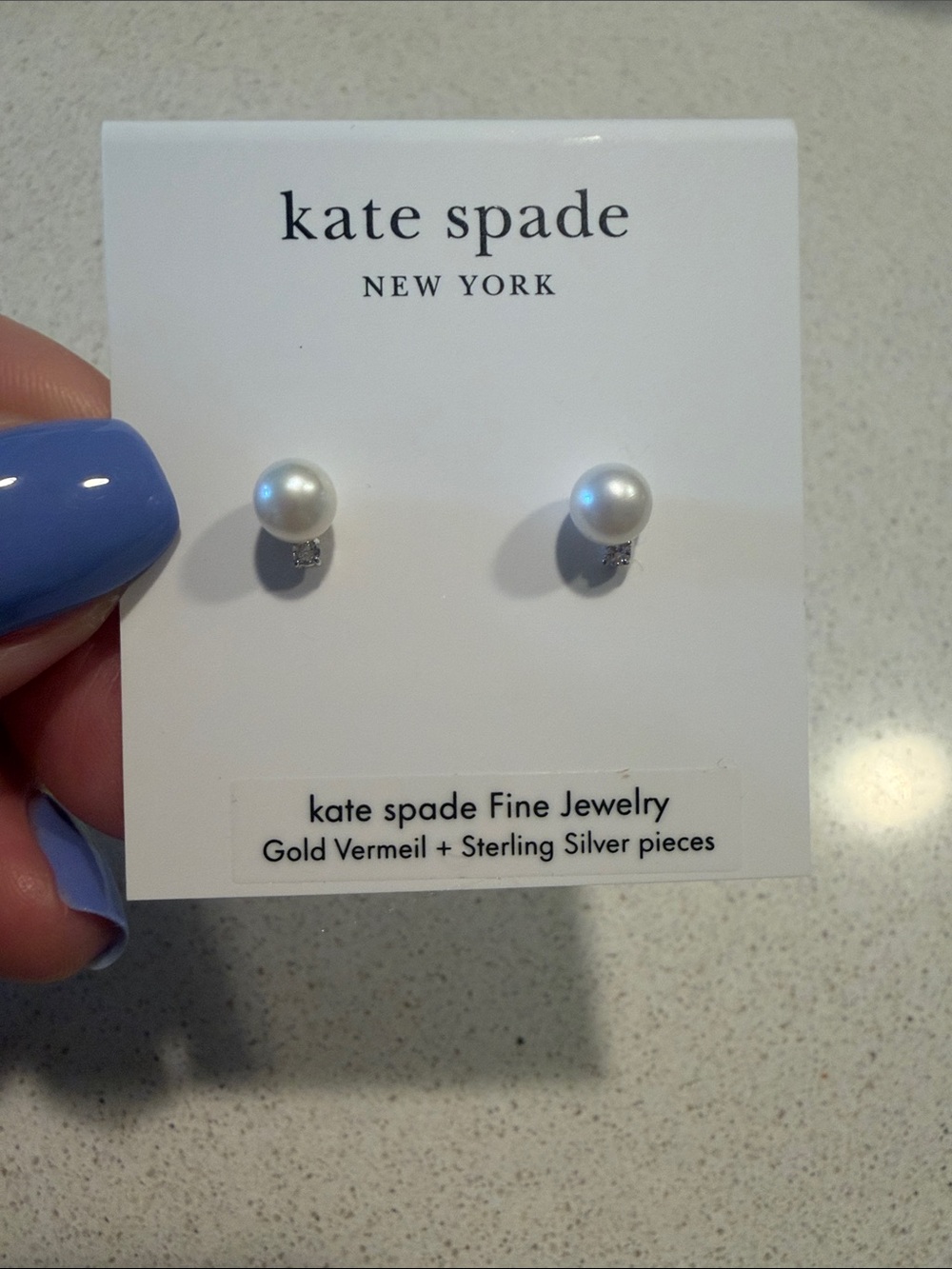 kate spade White Pearl Stud Earrings with Silver Accents